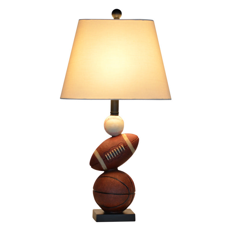 Contemporary Creative Basketball Frustum Cone Resin Iron Fabric 1-Light Table Lamp For Bedroom