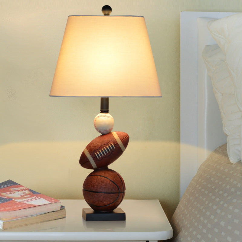 Contemporary Creative Basketball Frustum Cone Resin Iron Fabric 1-Light Table Lamp For Bedroom