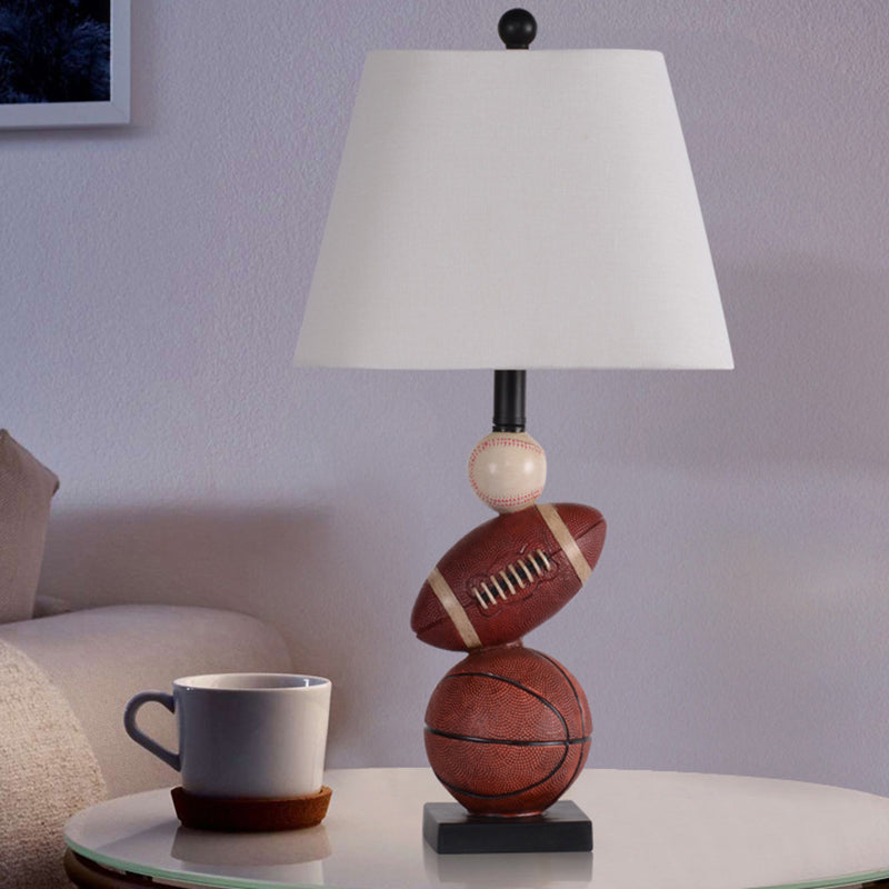 Contemporary Creative Basketball Frustum Cone Resin Iron Fabric 1-Light Table Lamp For Bedroom