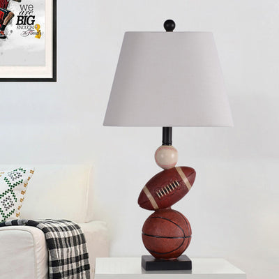 Contemporary Creative Basketball Frustum Cone Resin Iron Fabric 1-Light Table Lamp For Bedroom