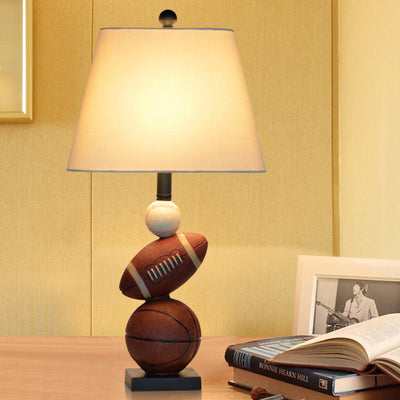 Contemporary Creative Basketball Frustum Cone Resin Iron Fabric 1-Light Table Lamp For Bedroom