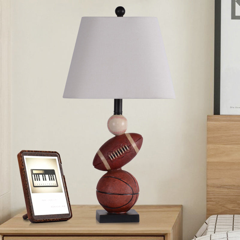 Contemporary Creative Basketball Frustum Cone Resin Iron Fabric 1-Light Table Lamp For Bedroom