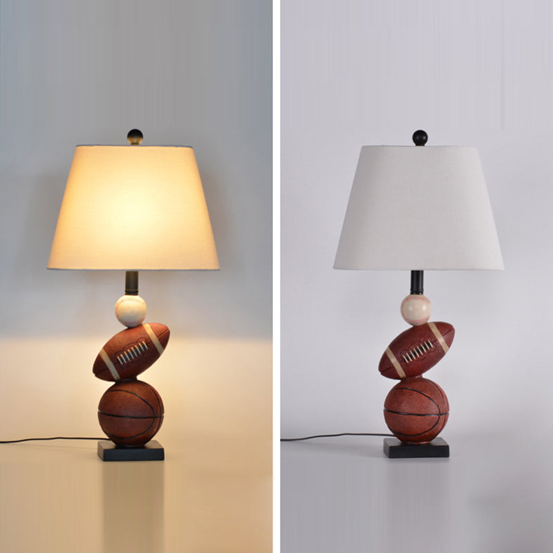 Contemporary Creative Basketball Frustum Cone Resin Iron Fabric 1-Light Table Lamp For Bedroom