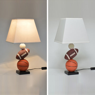 Contemporary Creative Basketball Frustum Cone Resin Iron Fabric 1-Light Table Lamp For Bedroom