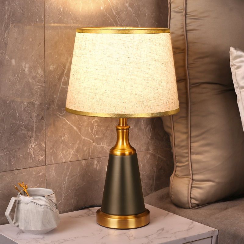 Traditional Chinese Frustum Cone Metal Fabric 1-Light Table Lamp For Bedroom