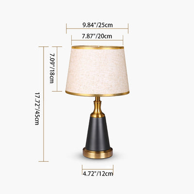 Traditional Chinese Frustum Cone Metal Fabric 1-Light Table Lamp For Bedroom