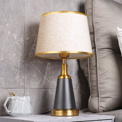 Traditional Chinese Frustum Cone Metal Fabric 1-Light Table Lamp For Bedroom