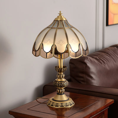 Modern Luxury Dome Copper Glass 2-Light Table Lamp For Bedroom