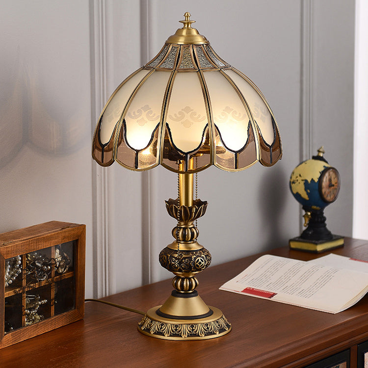 Modern Luxury Dome Copper Glass 2-Light Table Lamp For Bedroom