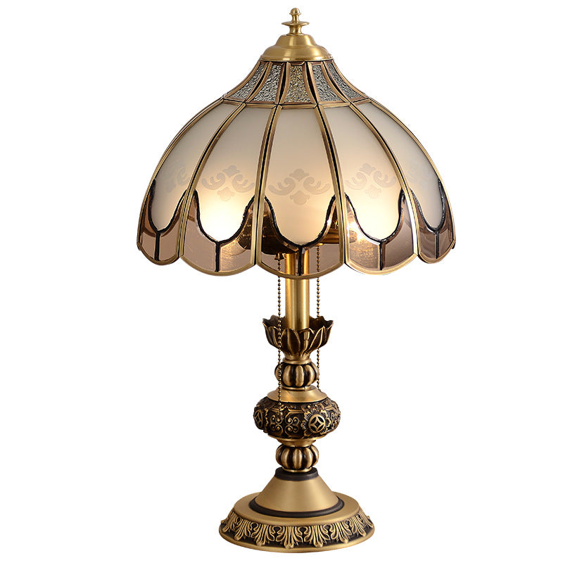 Modern Luxury Dome Copper Glass 2-Light Table Lamp For Bedroom