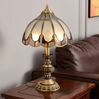 Modern Luxury Dome Copper Glass 2-Light Table Lamp For Bedroom