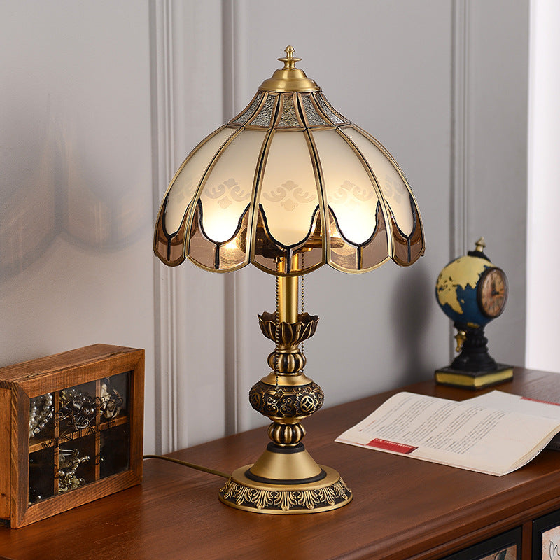 Modern Luxury Dome Copper Glass 2-Light Table Lamp For Bedroom