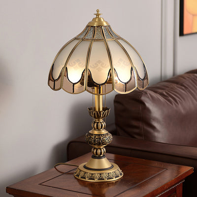 Modern Luxury Dome Copper Glass 2-Light Table Lamp For Bedroom