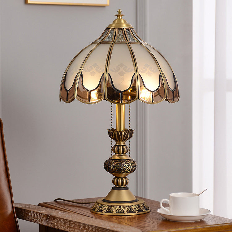 Modern Luxury Dome Copper Glass 2-Light Table Lamp For Bedroom