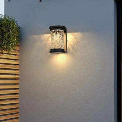 Modern Luxury Waterproof Cylinder Stainless Steel Crystal LED Wall Sconce Lamp For Outdoor Patio