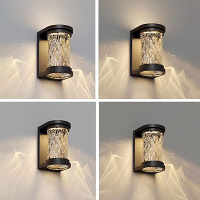 Modern Luxury Waterproof Cylinder Stainless Steel Crystal LED Wall Sconce Lamp For Outdoor Patio