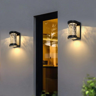 Modern Luxury Waterproof Cylinder Stainless Steel Crystal LED Wall Sconce Lamp For Outdoor Patio