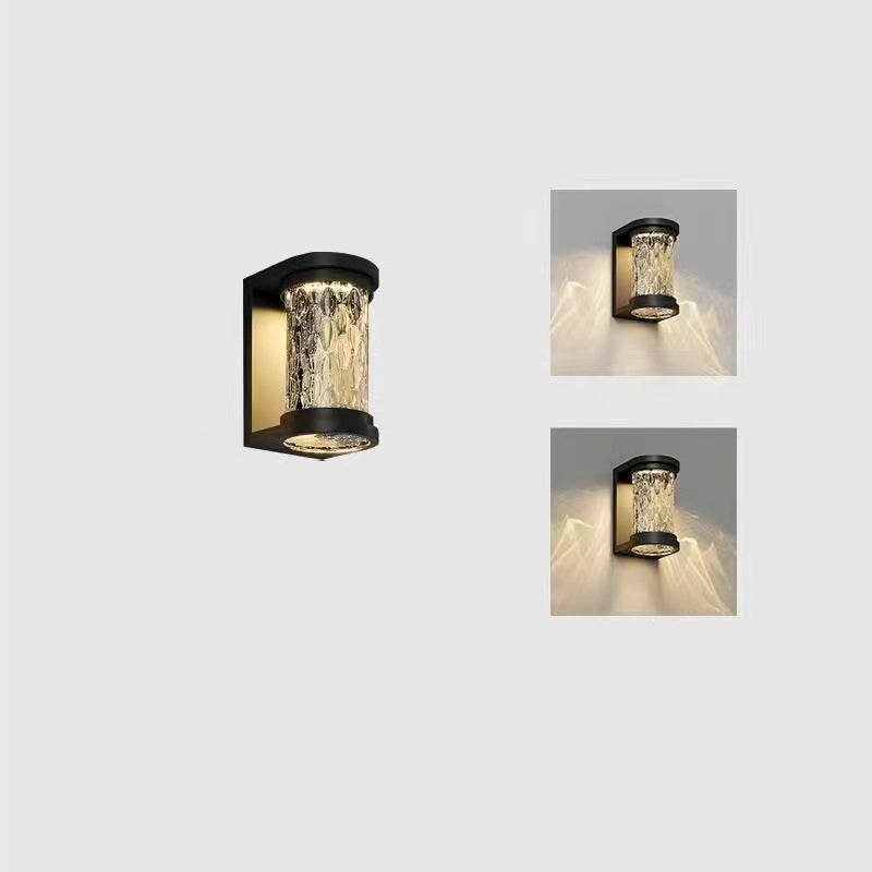 Modern Luxury Waterproof Cylinder Stainless Steel Crystal LED Wall Sconce Lamp For Outdoor Patio