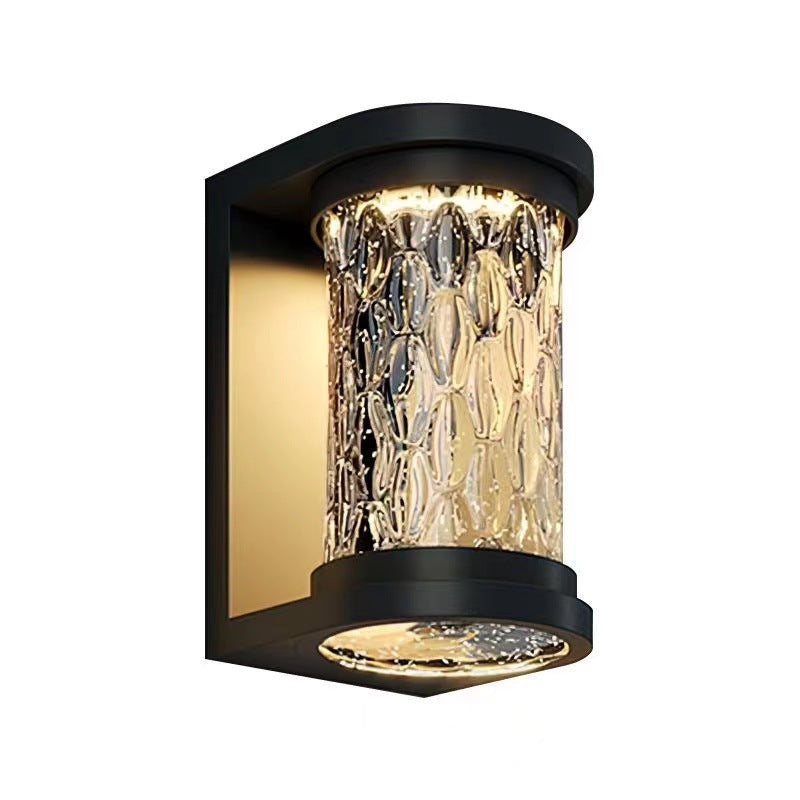 Modern Luxury Waterproof Cylinder Stainless Steel Crystal LED Wall Sconce Lamp For Outdoor Patio