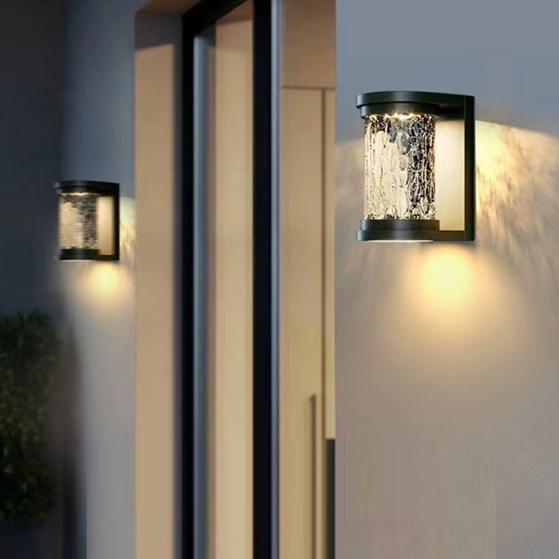 Modern Luxury Waterproof Cylinder Stainless Steel Crystal LED Wall Sconce Lamp For Outdoor Patio