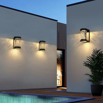 Modern Luxury Waterproof Cylinder Stainless Steel Crystal LED Wall Sconce Lamp For Outdoor Patio