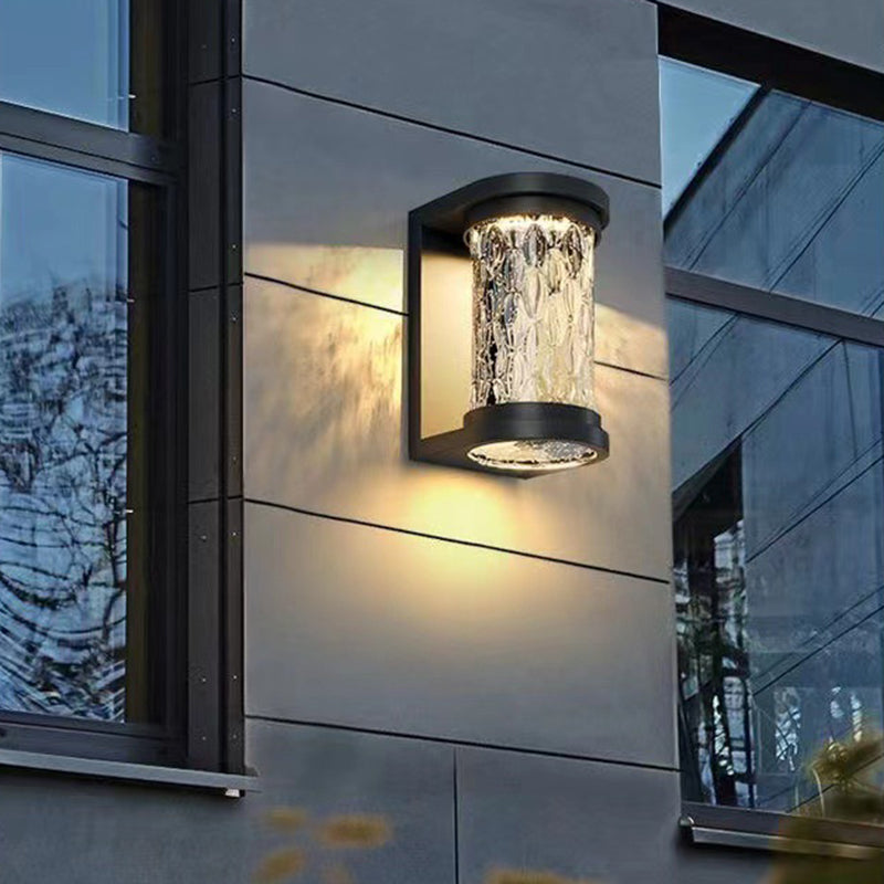 Modern Luxury Waterproof Cylinder Stainless Steel Crystal LED Wall Sconce Lamp For Outdoor Patio