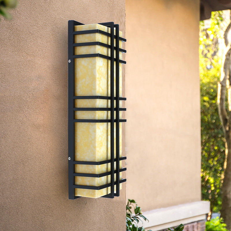 Traditional Chinese Waterproof Rectangular Stainless Steel Marble LED Wall Sconce Lamp For Outdoor Patio