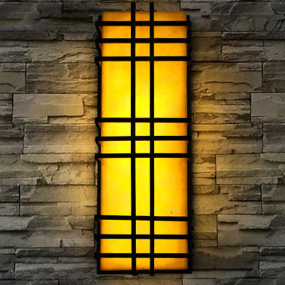 Traditional Chinese Waterproof Rectangular Stainless Steel Marble LED Wall Sconce Lamp For Outdoor Patio