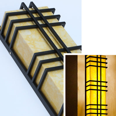 Traditional Chinese Waterproof Rectangular Stainless Steel Marble LED Wall Sconce Lamp For Outdoor Patio