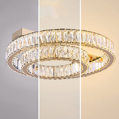 Modern Luxury Circle Stainless Steel Crystal LED Semi-Flush Mount Ceiling Light For Living Room