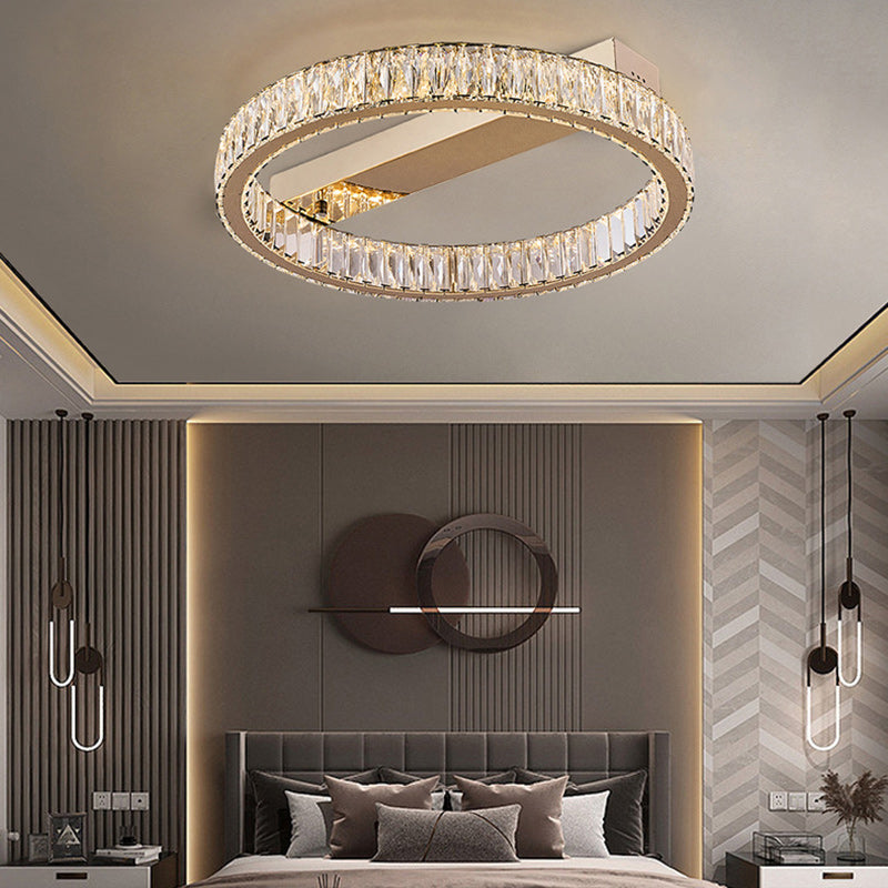 Modern Luxury Circle Stainless Steel Crystal LED Semi-Flush Mount Ceiling Light For Living Room