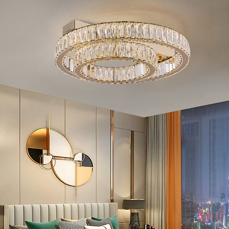 Modern Luxury Circle Stainless Steel Crystal LED Semi-Flush Mount Ceiling Light For Living Room