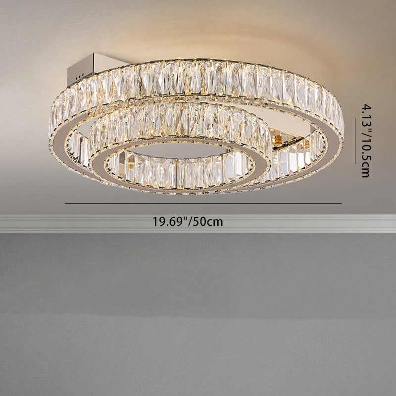 Modern Luxury Circle Stainless Steel Crystal LED Semi-Flush Mount Ceiling Light For Living Room