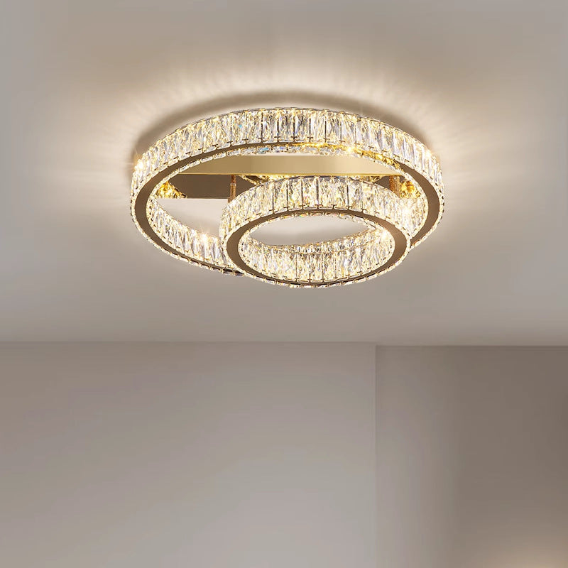 Modern Luxury Circle Stainless Steel Crystal LED Semi-Flush Mount Ceiling Light For Living Room