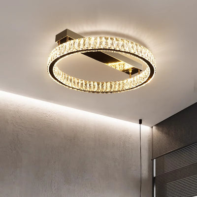 Modern Luxury Circle Stainless Steel Crystal LED Semi-Flush Mount Ceiling Light For Living Room