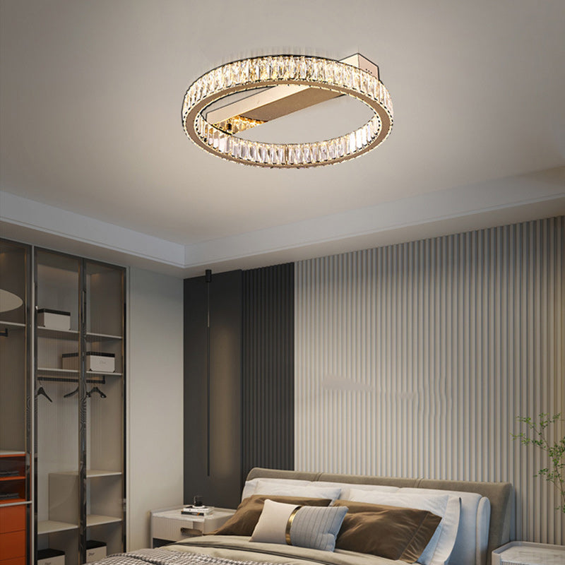 Modern Luxury Circle Stainless Steel Crystal LED Semi-Flush Mount Ceiling Light For Living Room