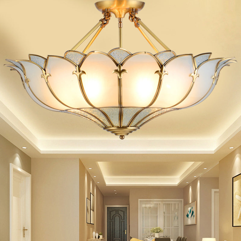 Modern Luxury Dome Copper Glass 4/6 Light Semi-Flush Mount Ceiling Light For Living Room