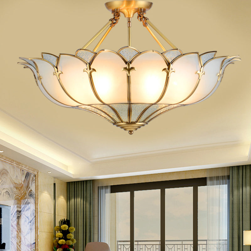 Modern Luxury Dome Copper Glass 4/6 Light Semi-Flush Mount Ceiling Light For Living Room