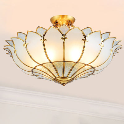 Modern Luxury Dome Copper Glass 4/6 Light Semi-Flush Mount Ceiling Light For Living Room