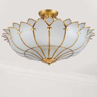 Modern Luxury Dome Copper Glass 4/6 Light Semi-Flush Mount Ceiling Light For Living Room