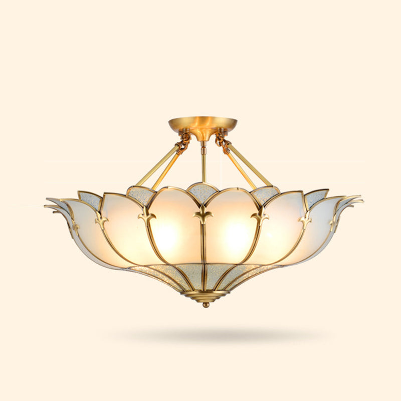 Modern Luxury Dome Copper Glass 4/6 Light Semi-Flush Mount Ceiling Light For Living Room