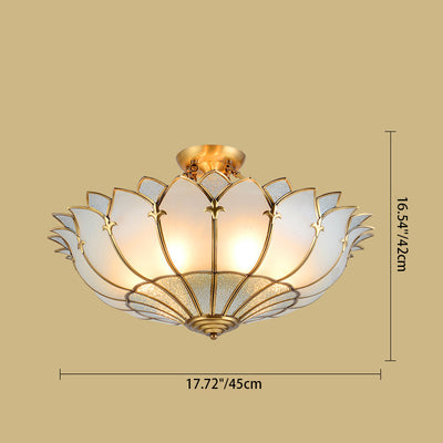 Modern Luxury Dome Copper Glass 4/6 Light Semi-Flush Mount Ceiling Light For Living Room