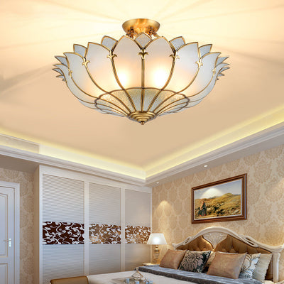 Modern Luxury Dome Copper Glass 4/6 Light Semi-Flush Mount Ceiling Light For Living Room