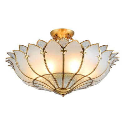 Modern Luxury Dome Copper Glass 4/6 Light Semi-Flush Mount Ceiling Light For Living Room