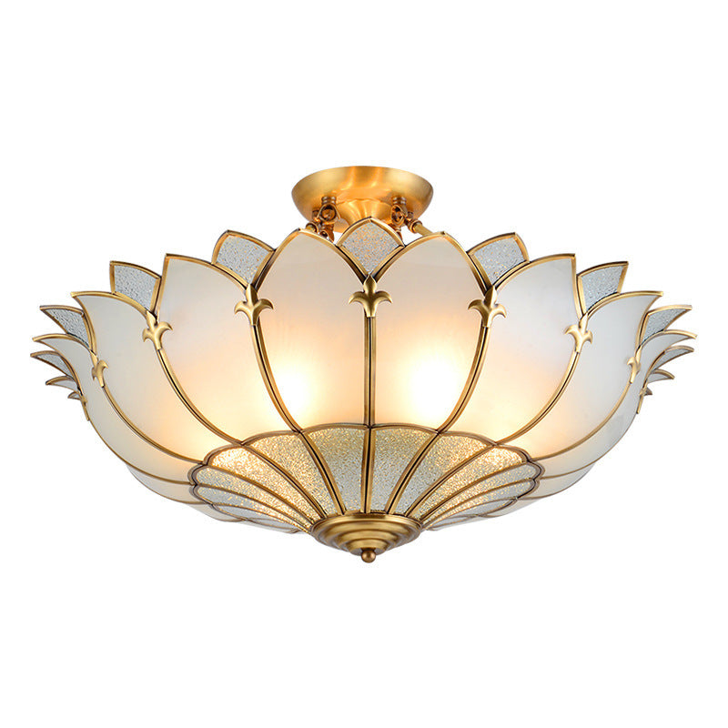 Modern Luxury Dome Copper Glass 4/6 Light Semi-Flush Mount Ceiling Light For Living Room