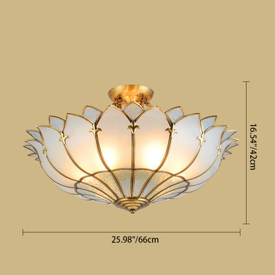 Modern Luxury Dome Copper Glass 4/6 Light Semi-Flush Mount Ceiling Light For Living Room