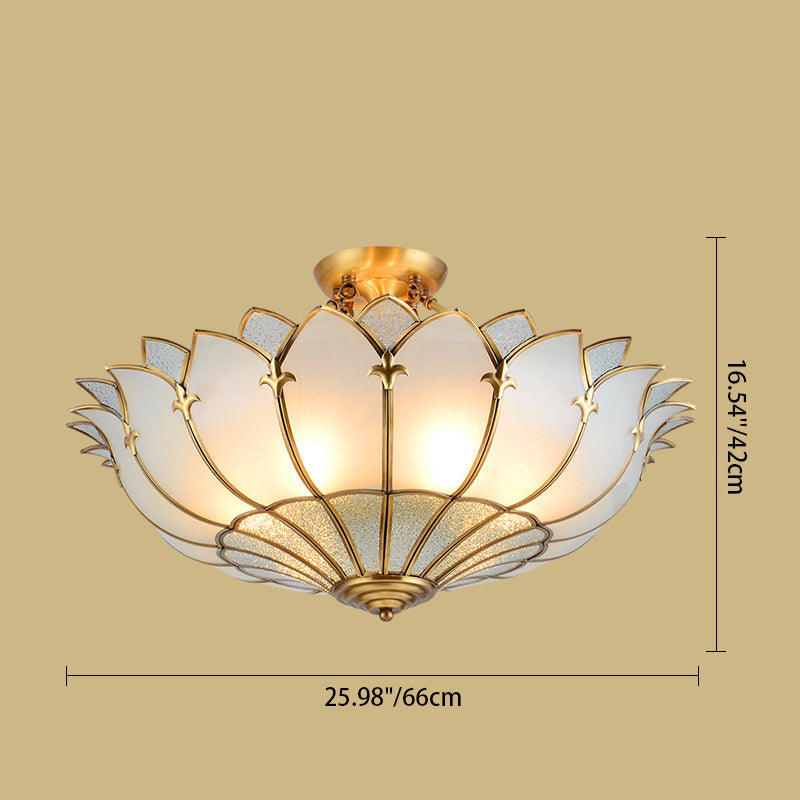 Modern Luxury Dome Copper Glass 4/6 Light Semi-Flush Mount Ceiling Light For Living Room