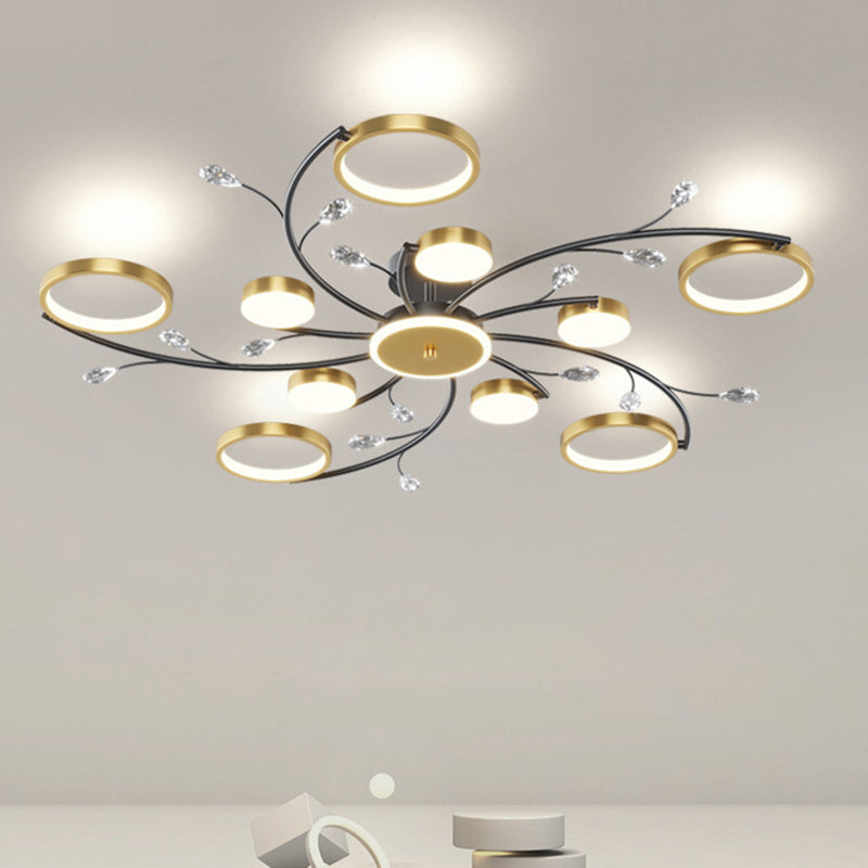 Contemporary Nordic Blossom Round Metal Acrylic Silicone Crystal LED Semi-Flush Mount Ceiling Light For Living Room