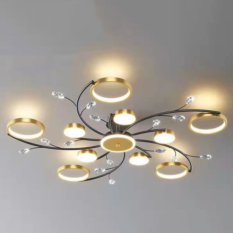 Contemporary Nordic Blossom Round Metal Acrylic Silicone Crystal LED Semi-Flush Mount Ceiling Light For Living Room