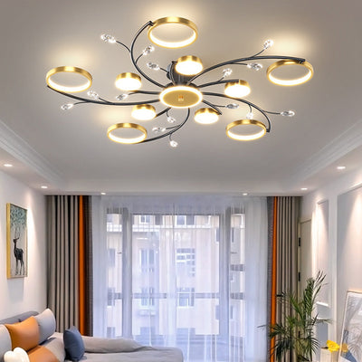 Contemporary Nordic Blossom Round Metal Acrylic Silicone Crystal LED Semi-Flush Mount Ceiling Light For Living Room